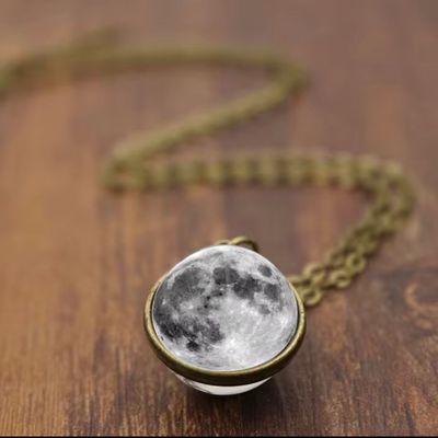 Earth Moon Planet Glass Ball Noctilucent Pendant Necklace Double-sided Luminescent Galaxy Nebula