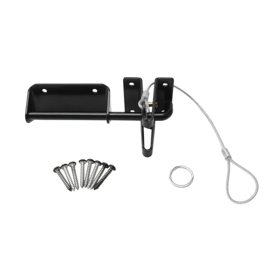 D&amp;D Wood Hardware Heavy-Duty Self-Latching Gravity Latch With Cable &amp; O-ring For Wood and Vinyl Gates (Black)