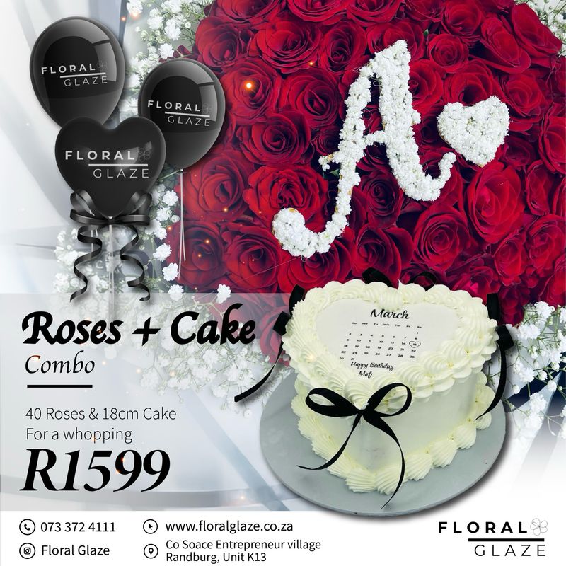 40Roses + 18cm heart Shaped Cake