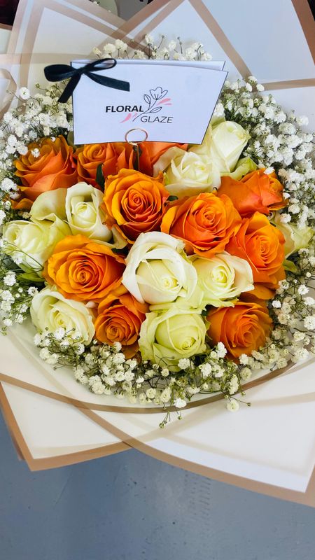 20 White and white Roses with Gyp