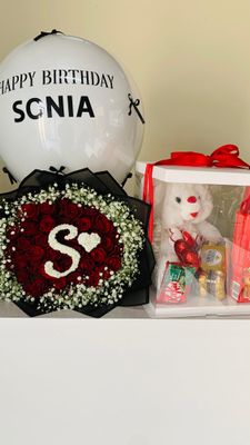 Red Roses, Bobo Balloon and Teddy Bear Set