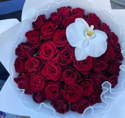 40 Red Roses with Orchids