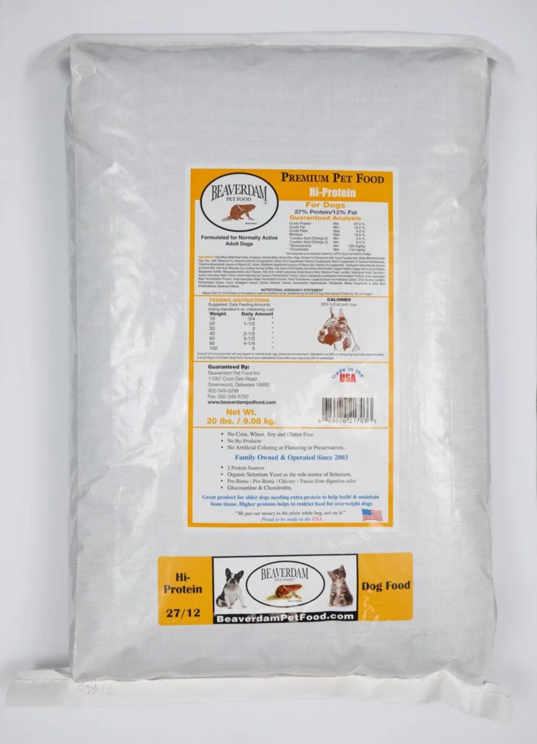 Yellow Beaverdam™ – HI-PROTEIN 27/12 Dog Food 20lb