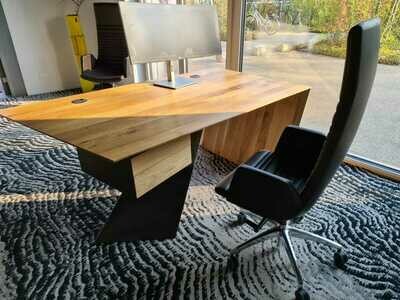 Designer Bürotisch modern, Chef-Tisch, Schreibtisch aus Massivholz GREY