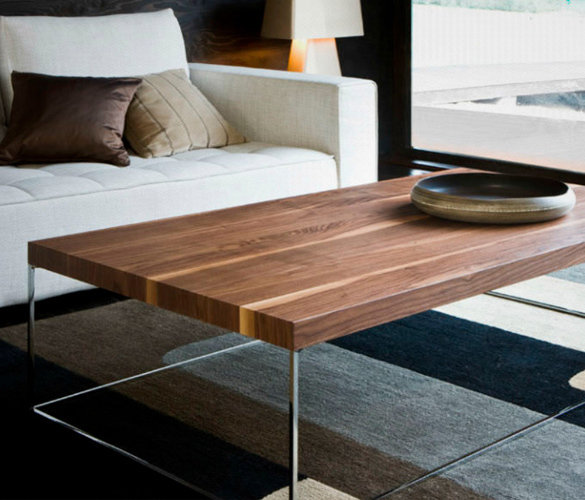 Moderner minimalistischer Couchtisch, Chrome, Stahl &amp; Massivholz SUNNY