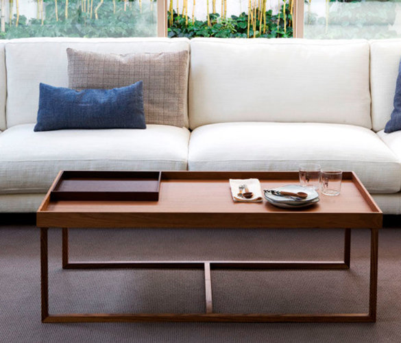 Moderner minimalistischer Couchtisch, Chrome, Stahl &amp; Massivholz TANGO