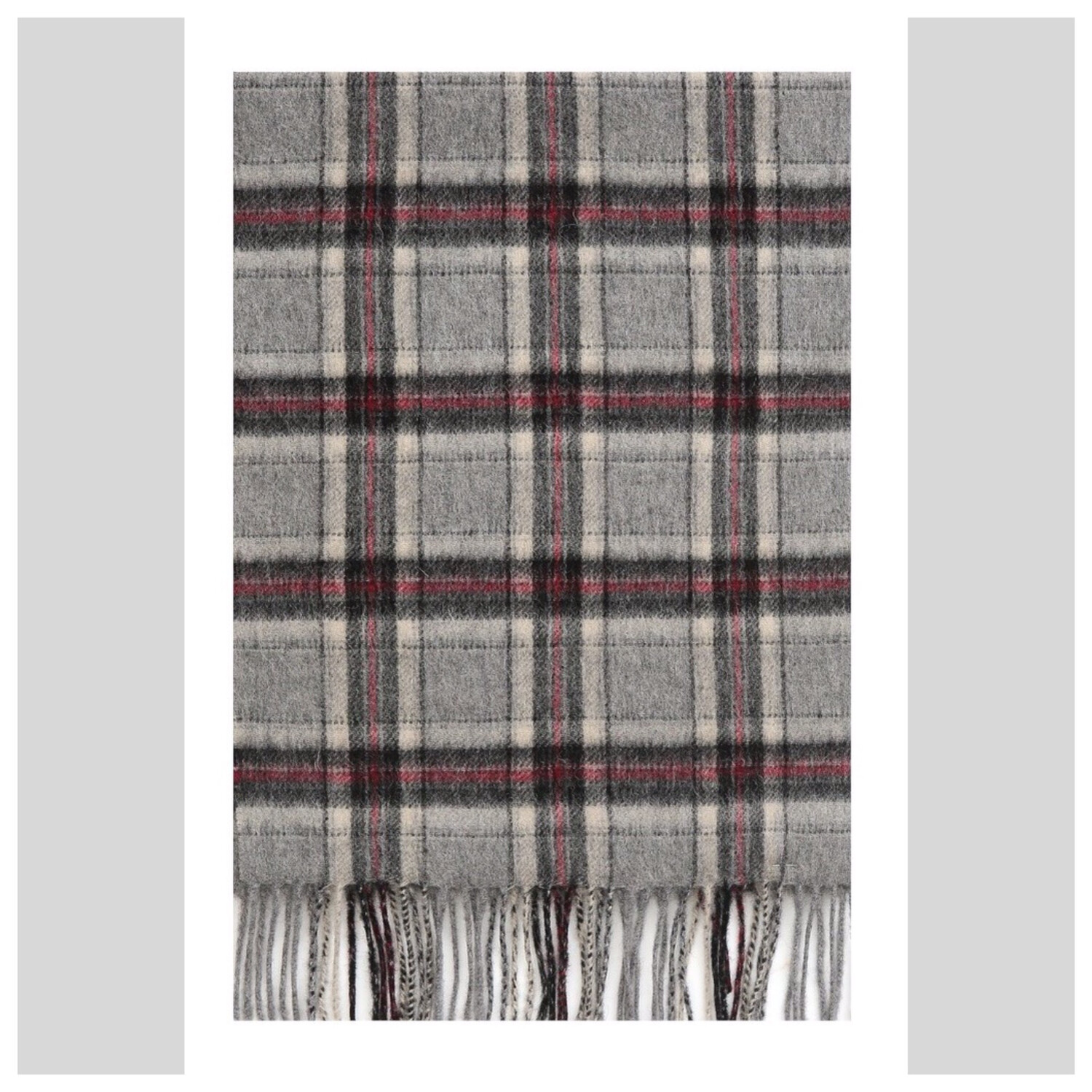Grey/Red Check Wool Scarf