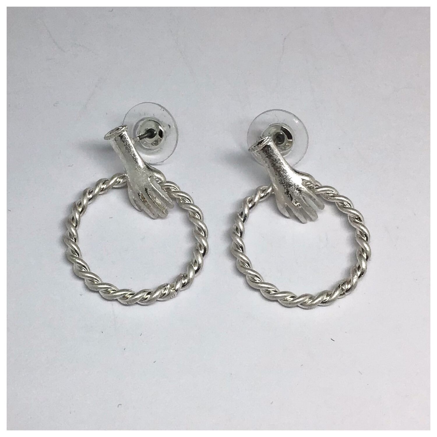 Hand & Twisted Circle Earrings