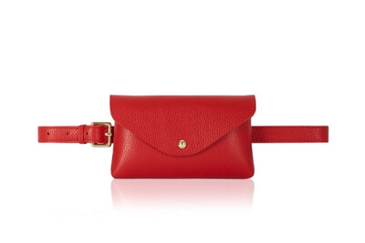 Red Leather Belt Bag With Shoulder Strap