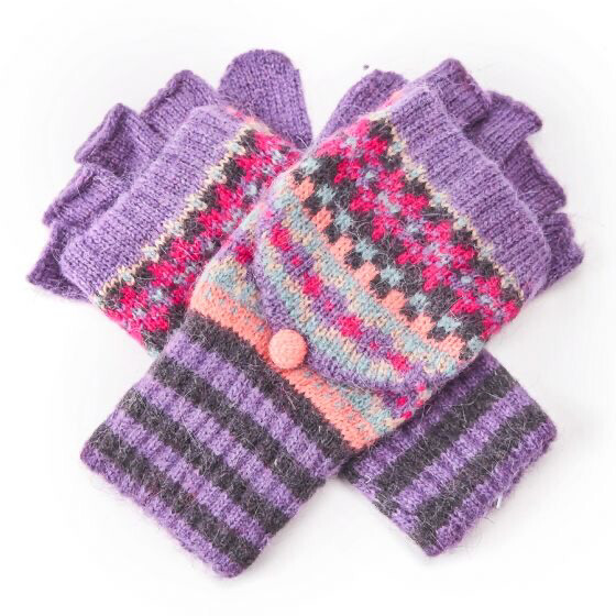 Purple Classic Wool Mix Fingerless Gloves