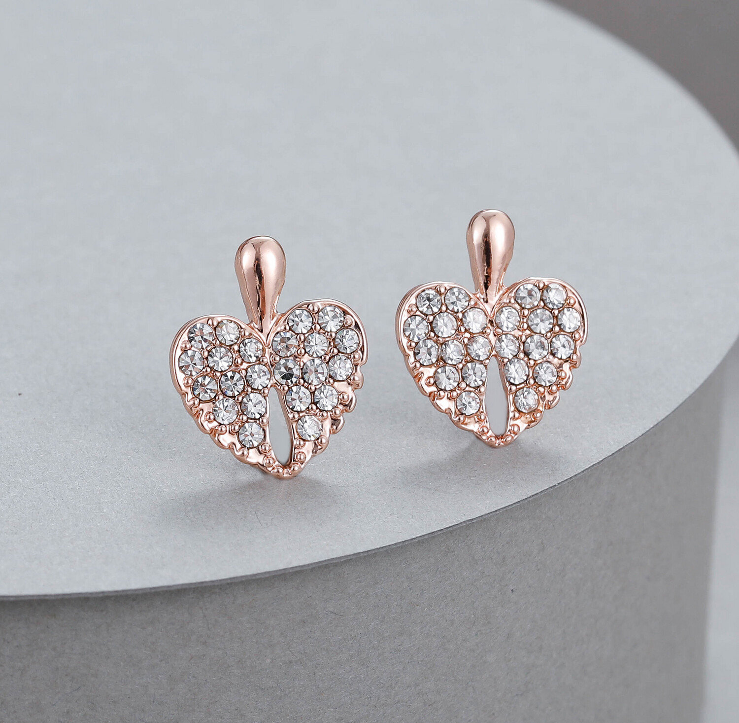 Diamanté Heart Angel Rose Earrings