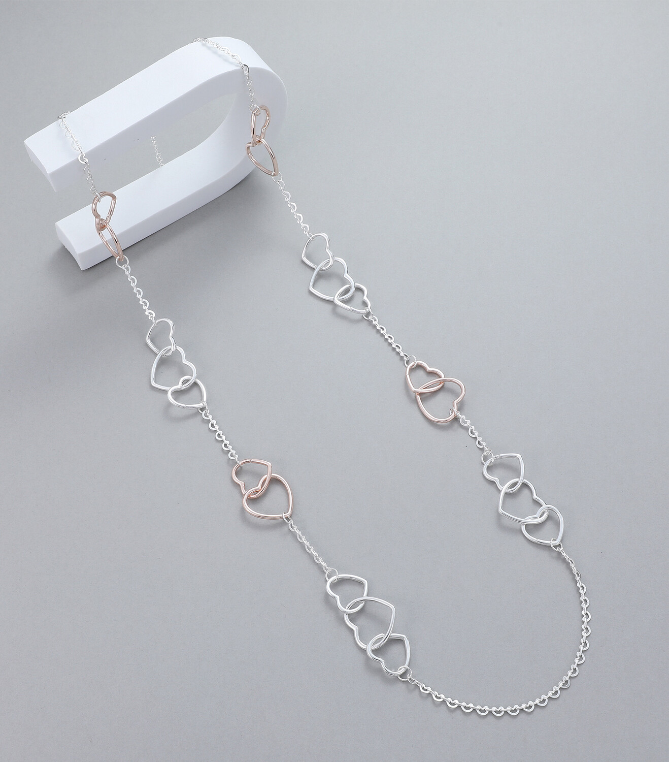 Long Linked Heart Necklace - Rose