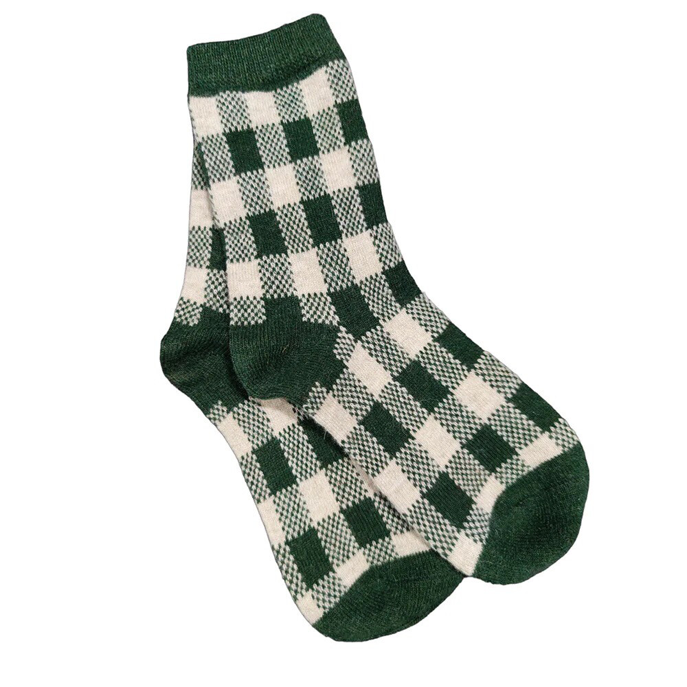 Green Check Wool Blend Socks
