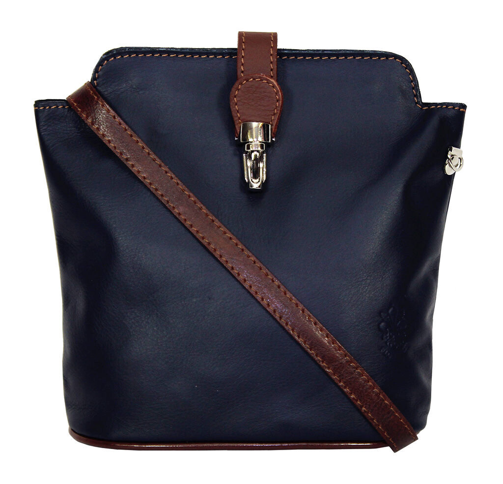 Navy With Dark Tan Soft Leather Clip Bag 
