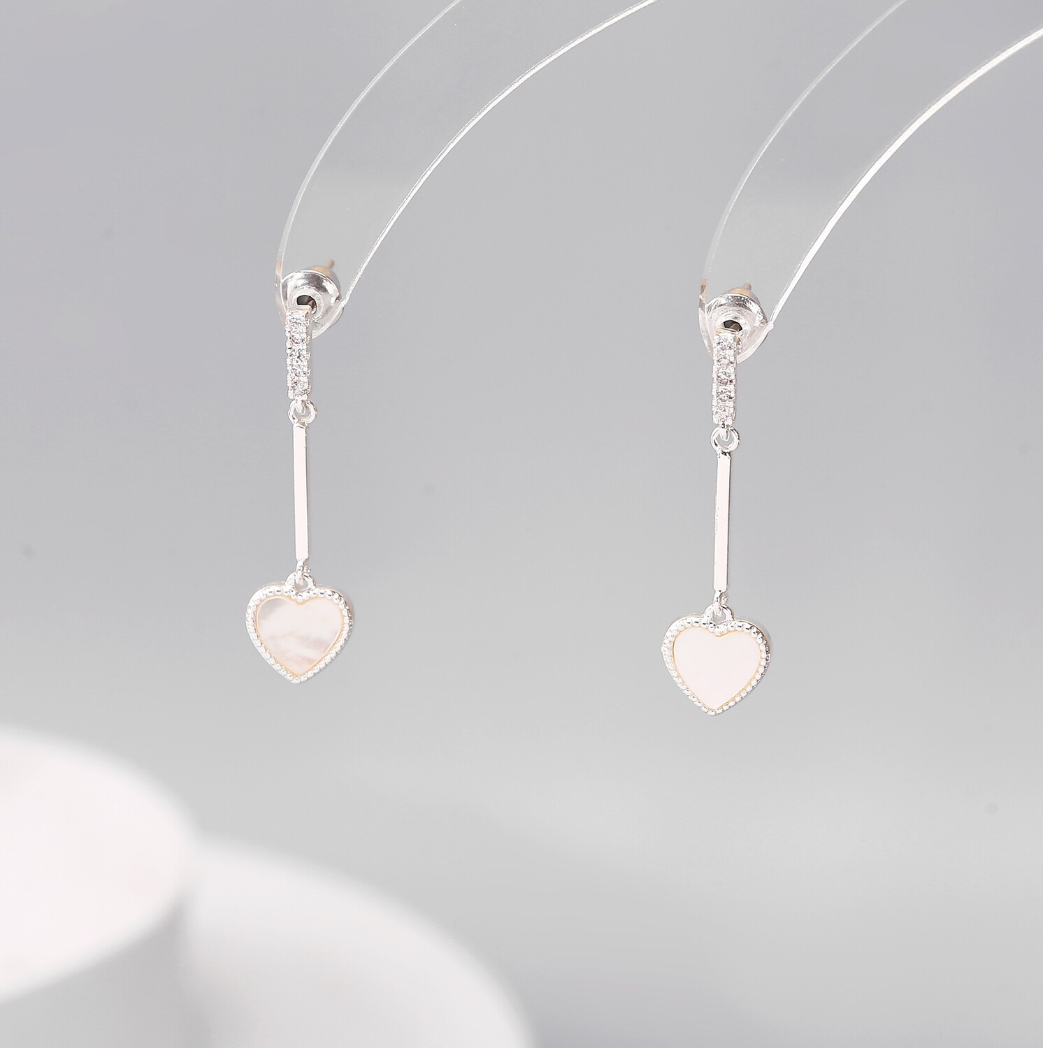 Heart Drop Earrings - Silver