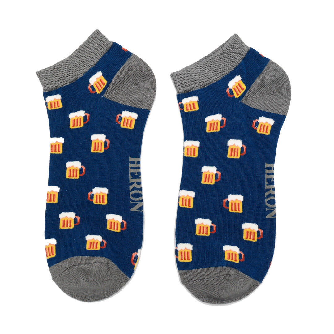 Beer Bamboo Trainer Socks - Blue