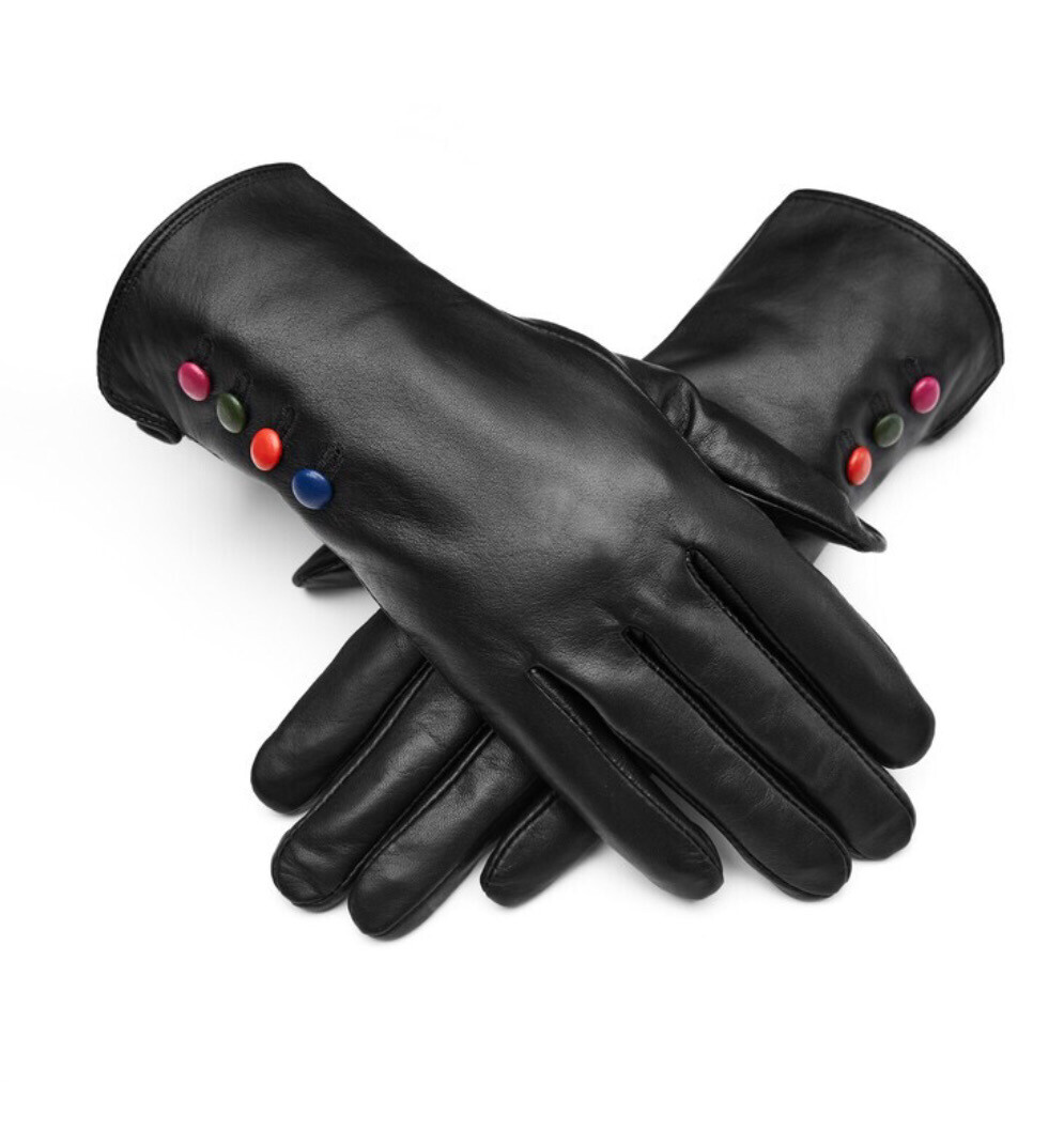 Leather Black Button Gloves