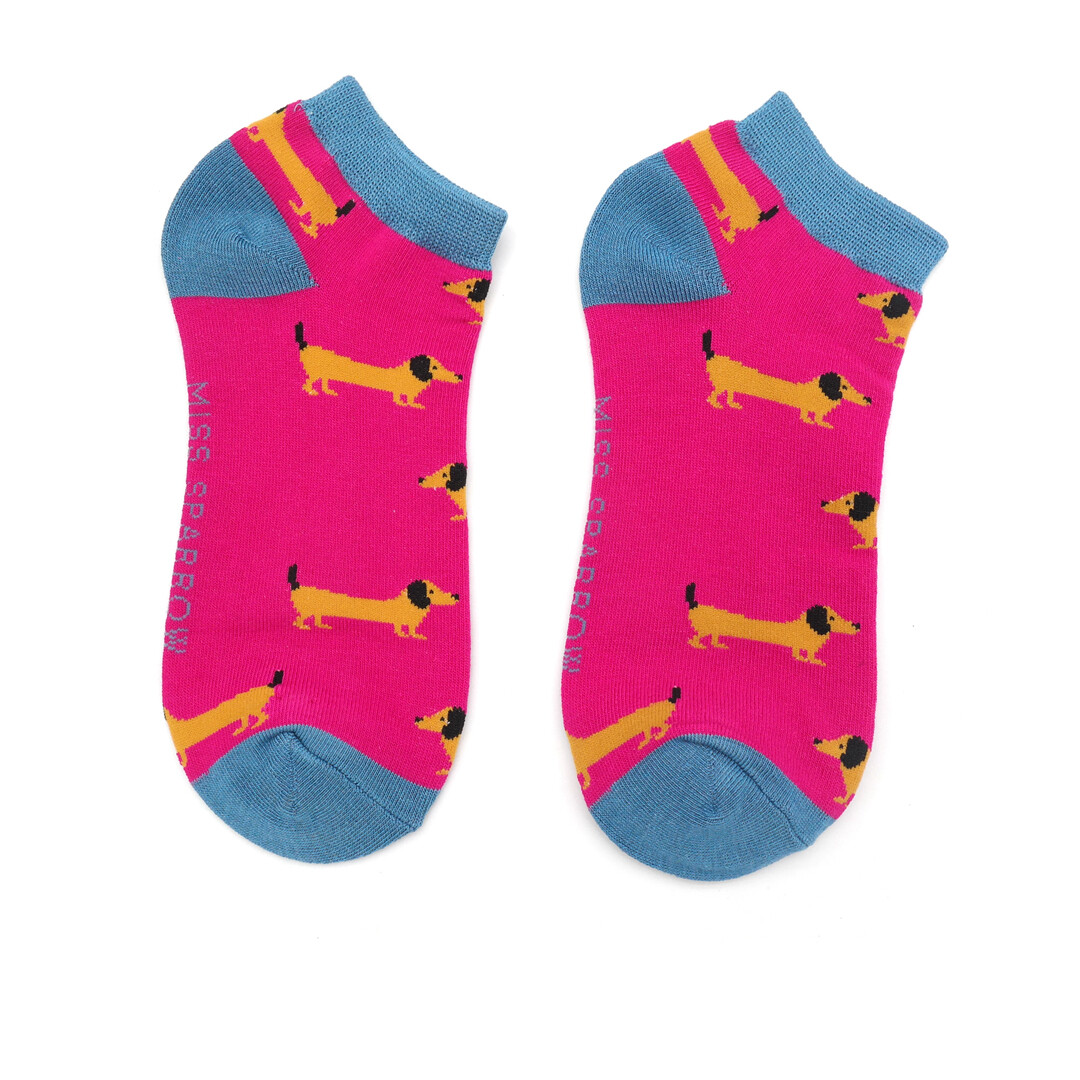 Sausage Dog Bamboo Trainer Socks - Fuchsia