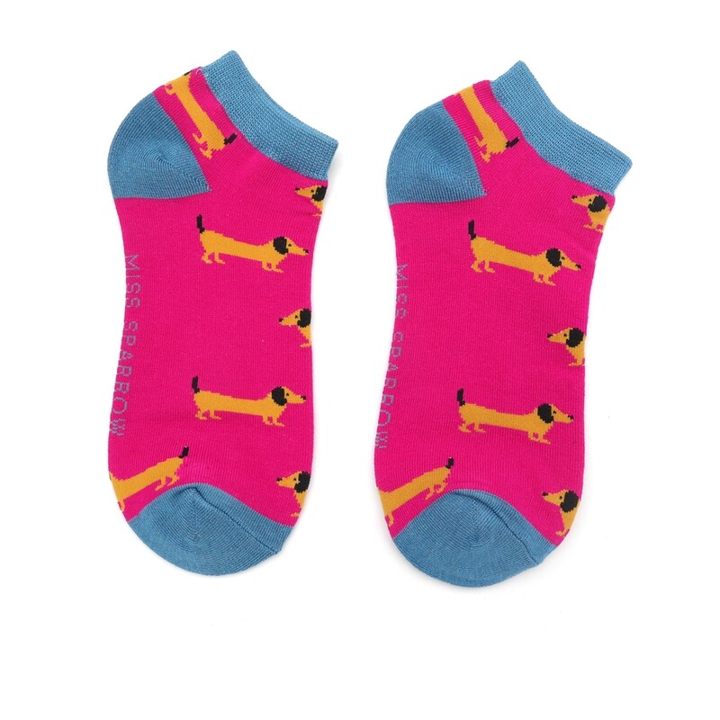 Sausage Dog Bamboo Trainer Socks - Fuchsia