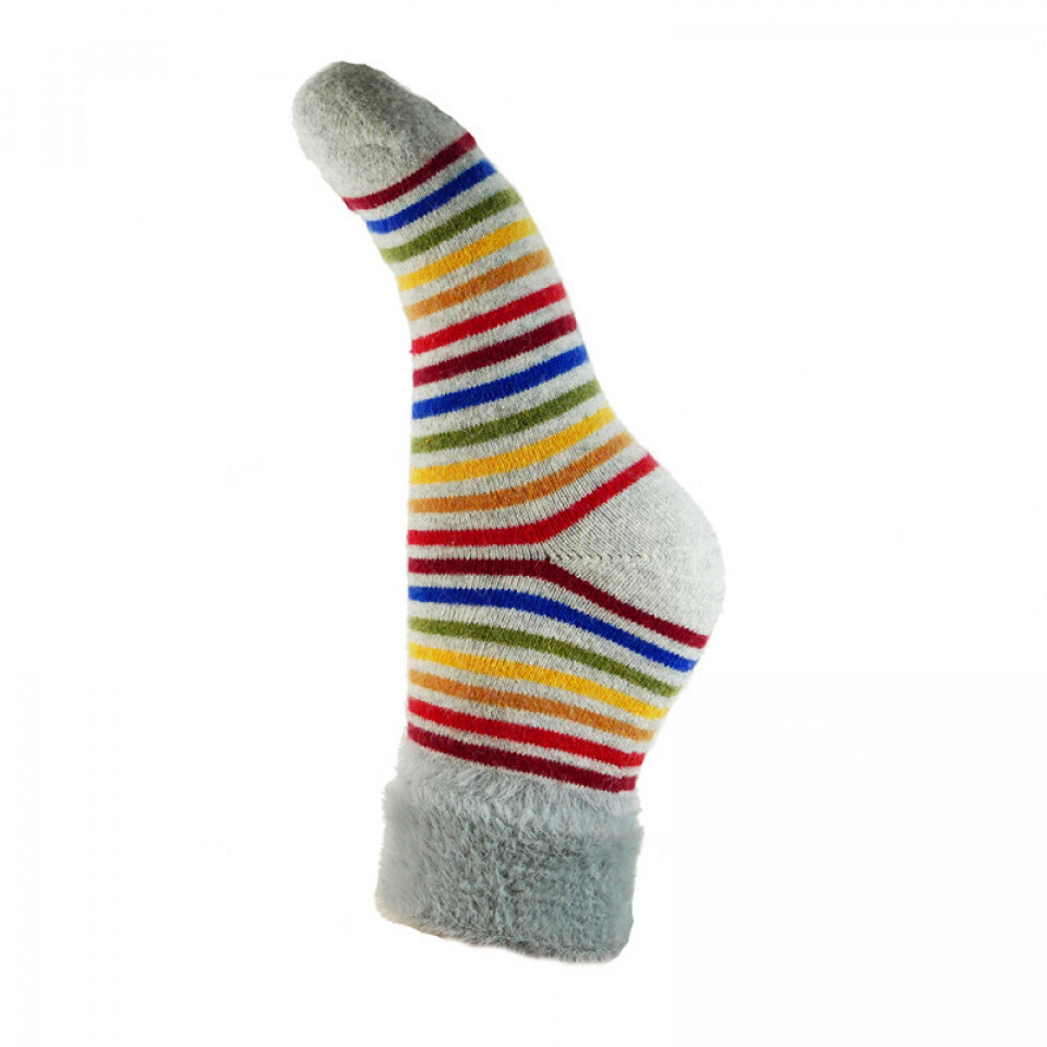 Multi Coloured Stripe Socks With Faux Fur Cuff