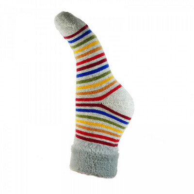 Multi Coloured Stripe Socks With Faux Fur Cuff