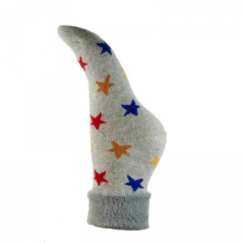 Multi Coloured Star Socks With Faux Fur Cuff