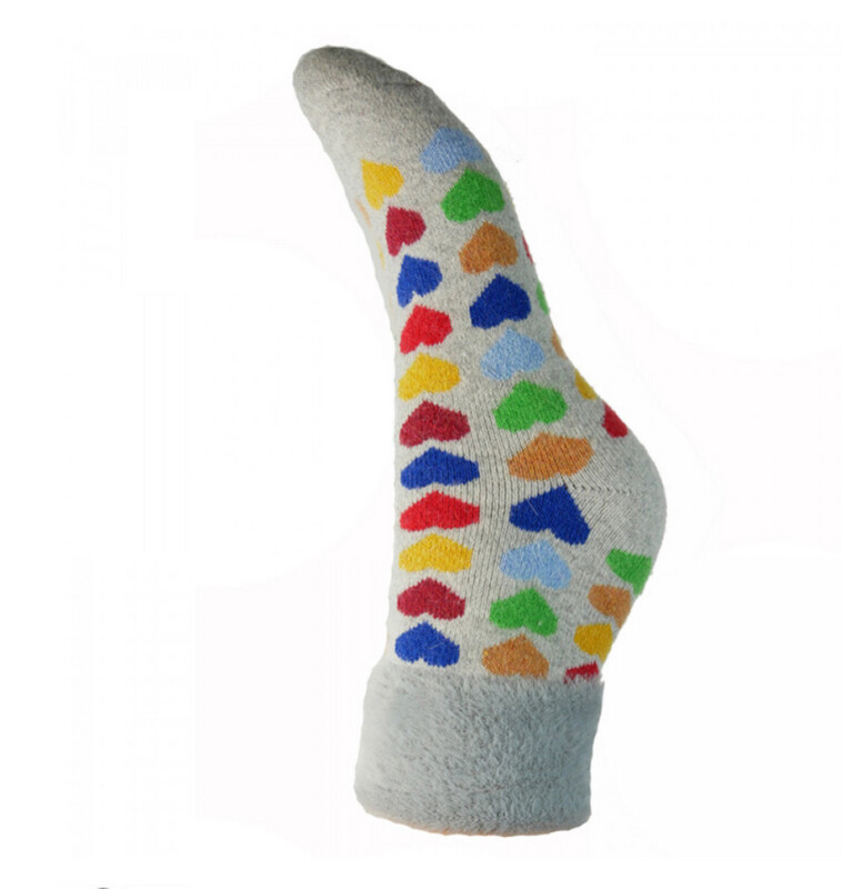Multi Coloured Heart Socks With Faux Fur Cuff