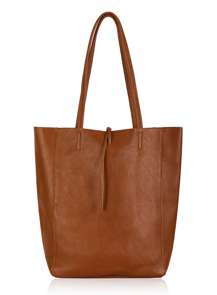 Tan Textured Leather Shopper Bag
