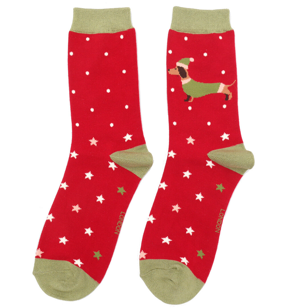 Festive Sausage Dog Bamboo Socks