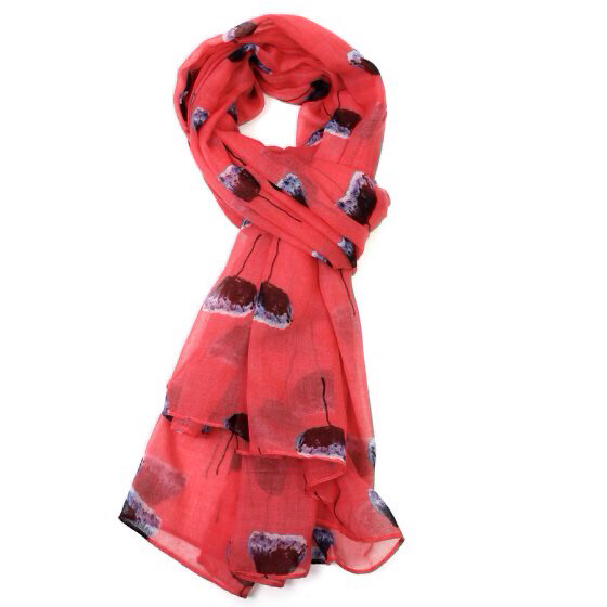 Pressed Flower Scarf - Coral