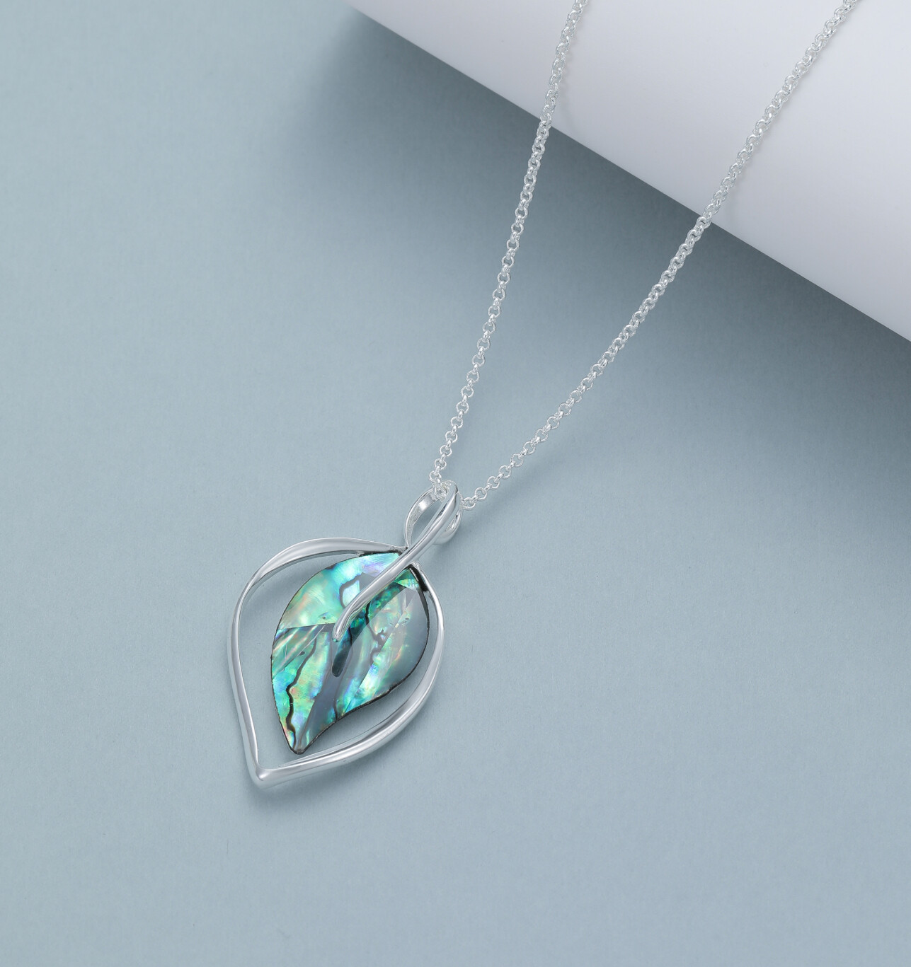 Contemporary Paua Shell Leaf Pendant
