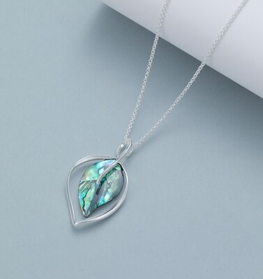 Contemporary Paua Shell Leaf Pendant