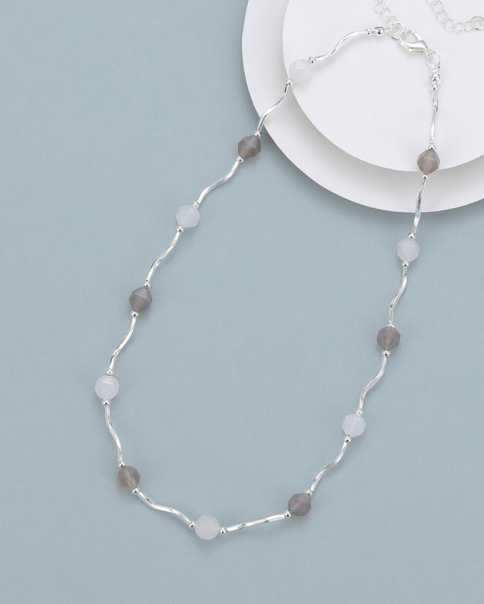 Contemporary Necklace With Bead Detail - Silver