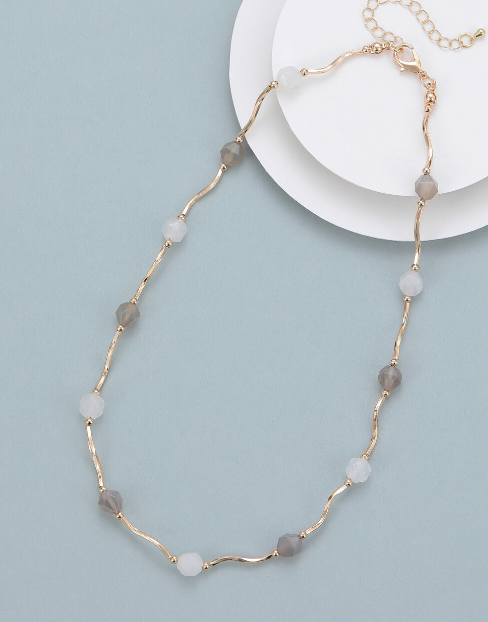 Contemporary Necklace With Bead Detail - Gold