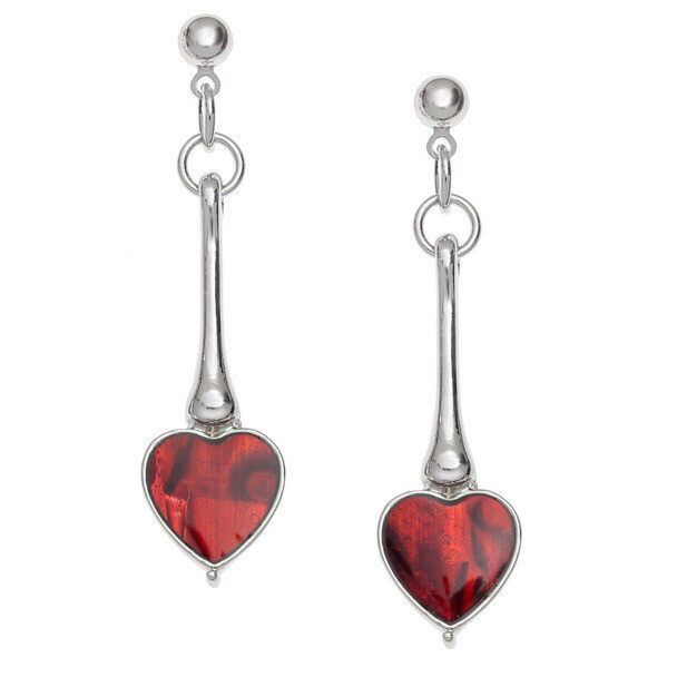 Red Heart Paua Shell Stud Earrings