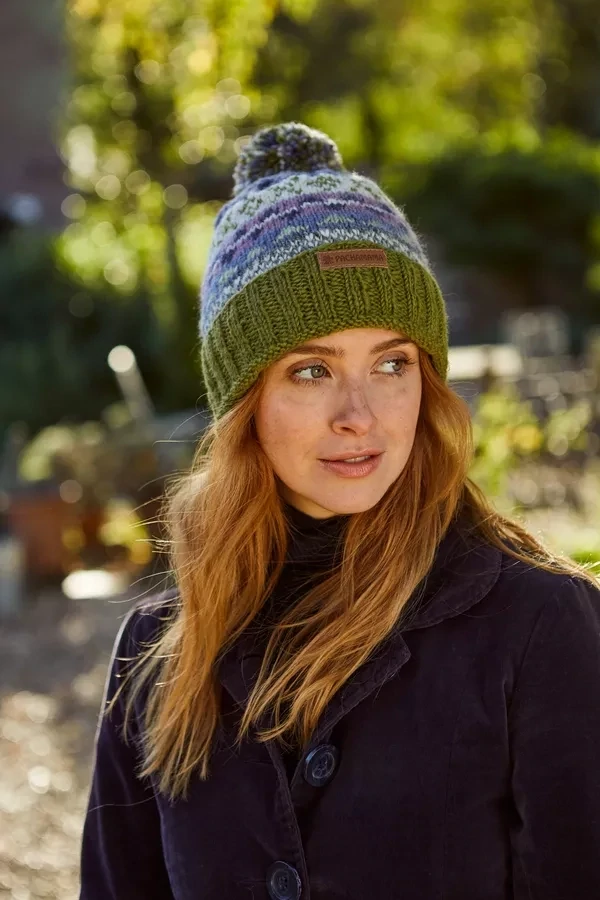 Fairisle Roll Back Bobble Beanie