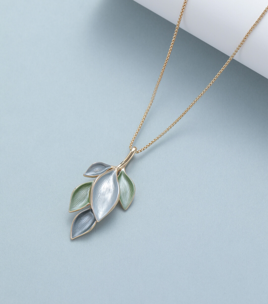 Gold Blue And Green Leaf Pendant