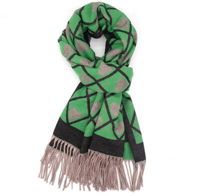 Medium Weight Heart Scarf - Green And Black