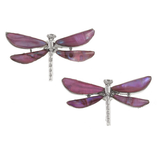 Pink Dragonfly Paua Shell Stud Earrings