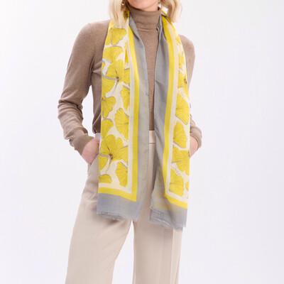 Summer Ginkgo Scarf - Yellow And Grey
