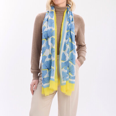 Summer Ginkgo Scarf - Blue And Yellow