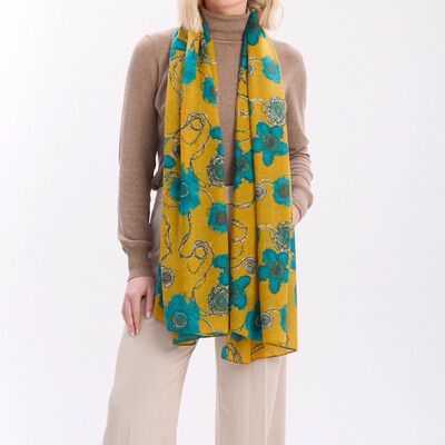 Mustard And Green Flower Scarf