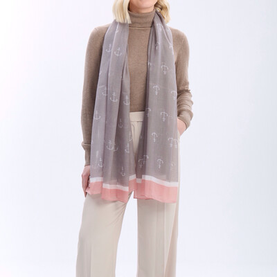 Anchor Scarf - Grey And Pink