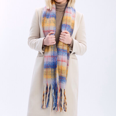 Thick Tartan Scarf - Yellow And Blue