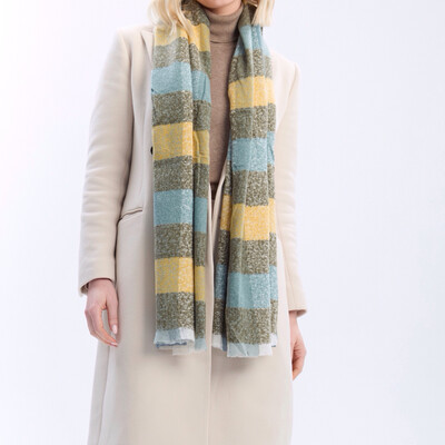 Medium Weight Check Scarf - Green And Yellow