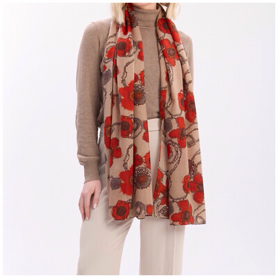 Beige And Red Flower Scarf