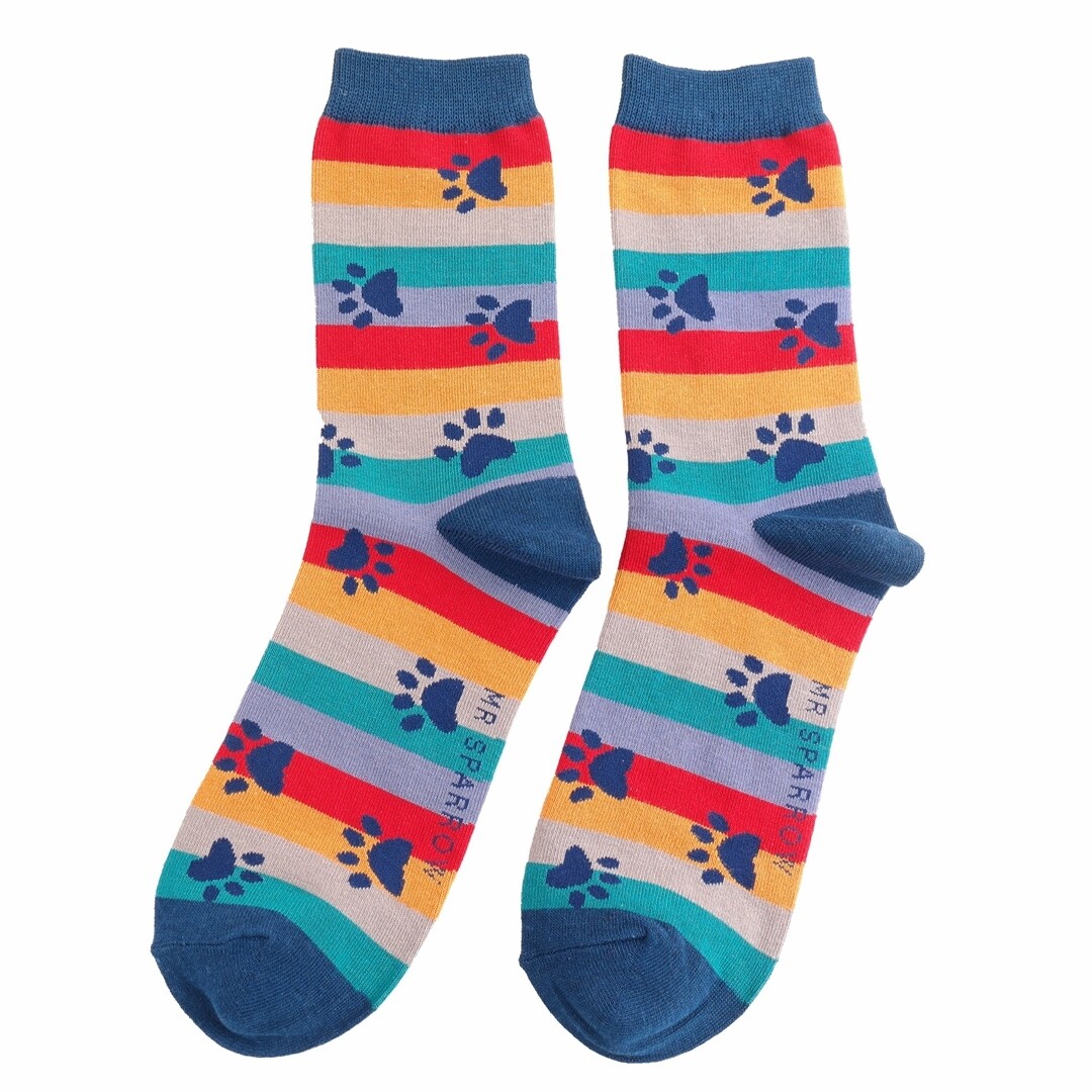Paw Print Stripe Bamboo Socks