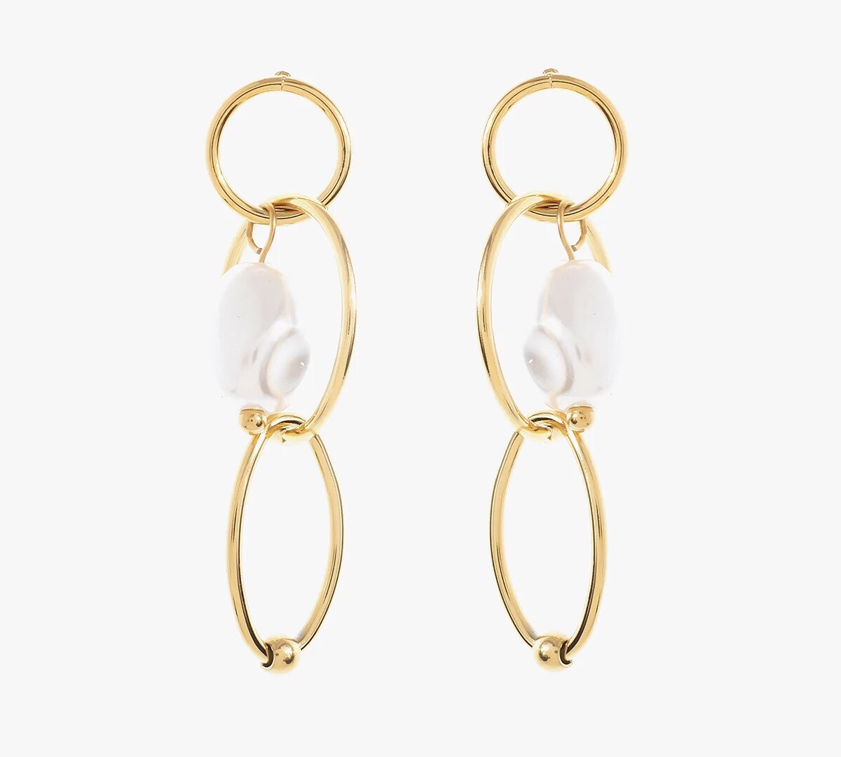 Pearl Loop Drop Earrings - Gold