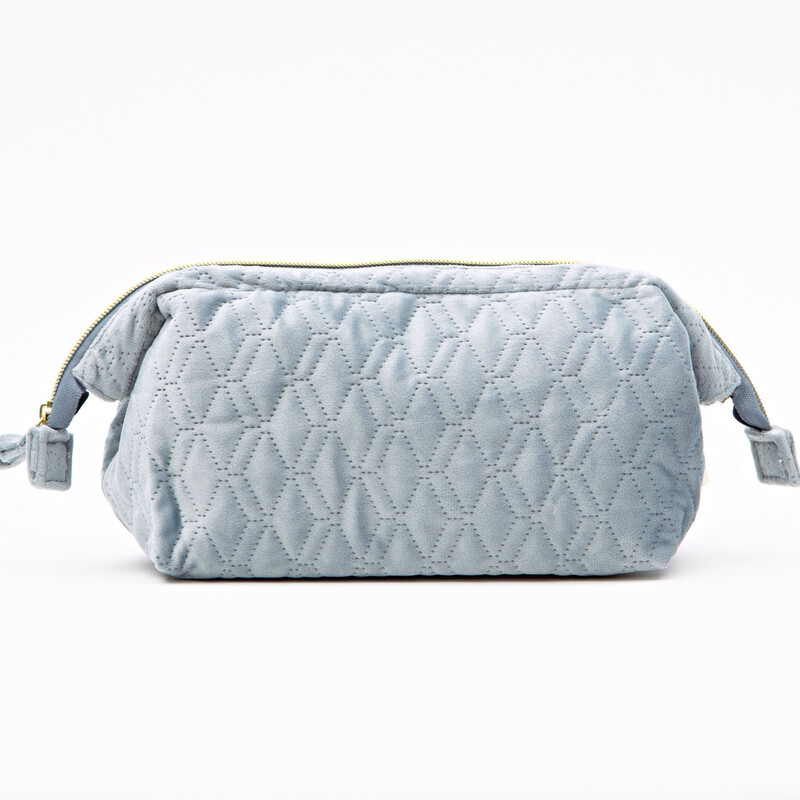 Duck Egg Blue Quilted Cosmetic Bag - Large