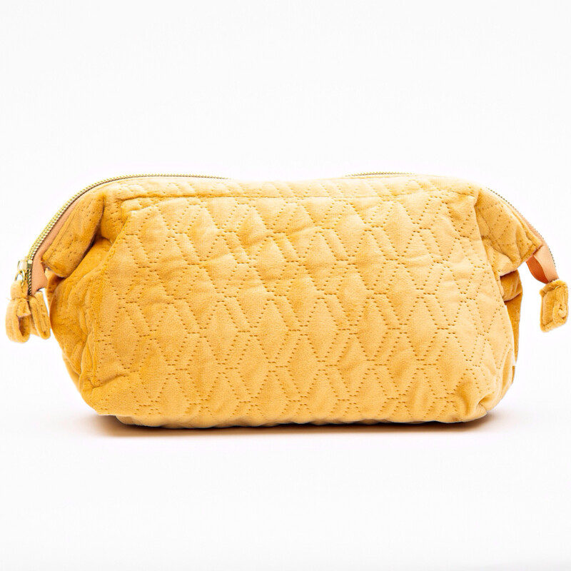 Mustard Quilted Cosmetic Bag - Large